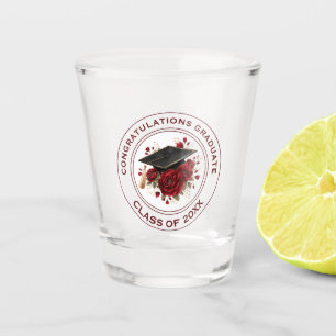 Graduation Cap & Red Roses Class of 20XX Shot Glass