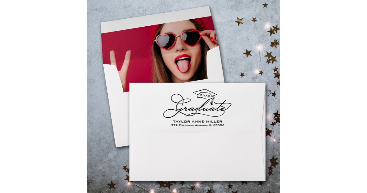 Inside Graduation Cap Graduation Cap Return Address Photo Inside Envelope | Zazzle