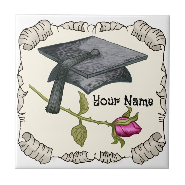 Graduation Cap Rose  Ceramic Tile (Front)