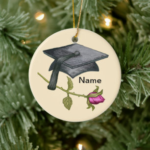Graduation Cap Rose custom ornament 