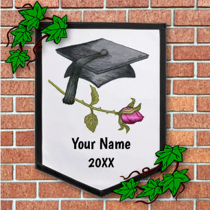 Graduation Cap Rose Pennant Flag