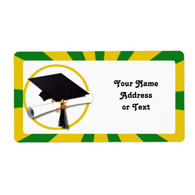 Graduation Cap - School Colors Gold and Green Label (Front)