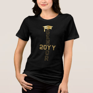 Graduation Cap Senior Class Year Black Gold Tri-Blend Shirt