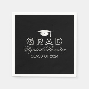 Graduation Cap Silver & Black Elegant Grad Party Paper Napkins