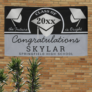 Graduation Cap Silver Fun Congratulations Party Banner