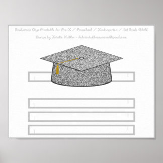 Graduation Cap Silver Glitter Paper Hat Printable Poster