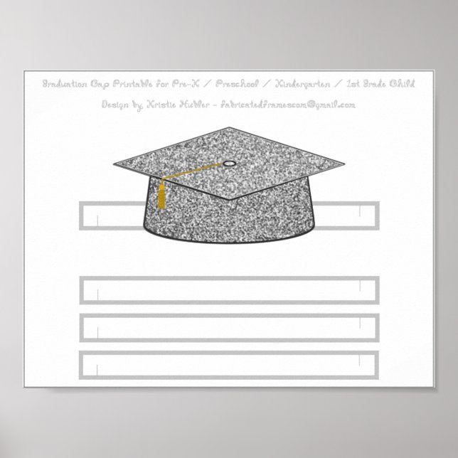 Graduation Cap Silver Glitter Paper Hat Printable Poster (Front)