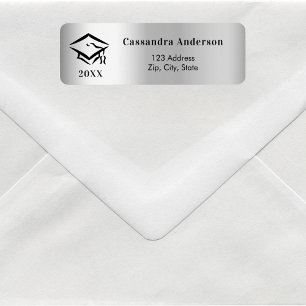 Graduation cap silver return address label