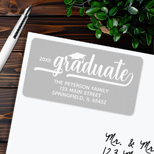 Graduation Cap Silver Return Address Label