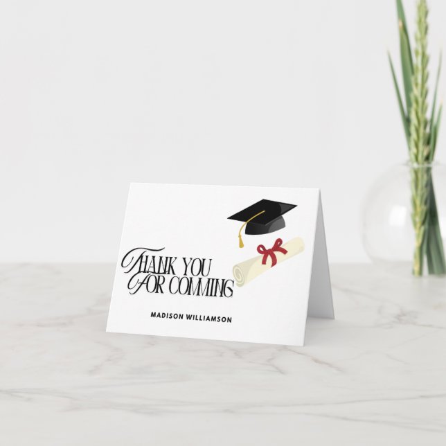 Graduation Cap simple  Letterpress Thank You Card (Front)