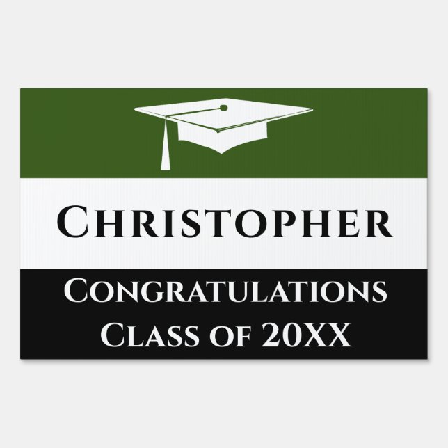 Graduation Cap Simple Modern Green Black Sign (Front)
