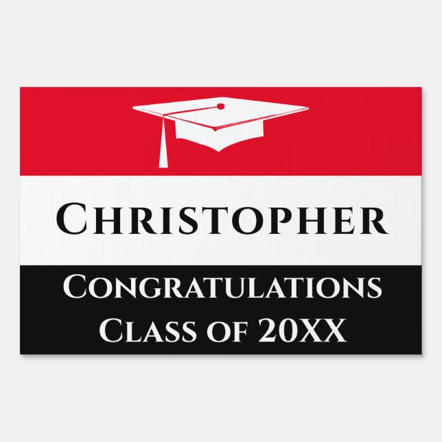 Graduation Cap Simple Modern Red Black Sign (Front)