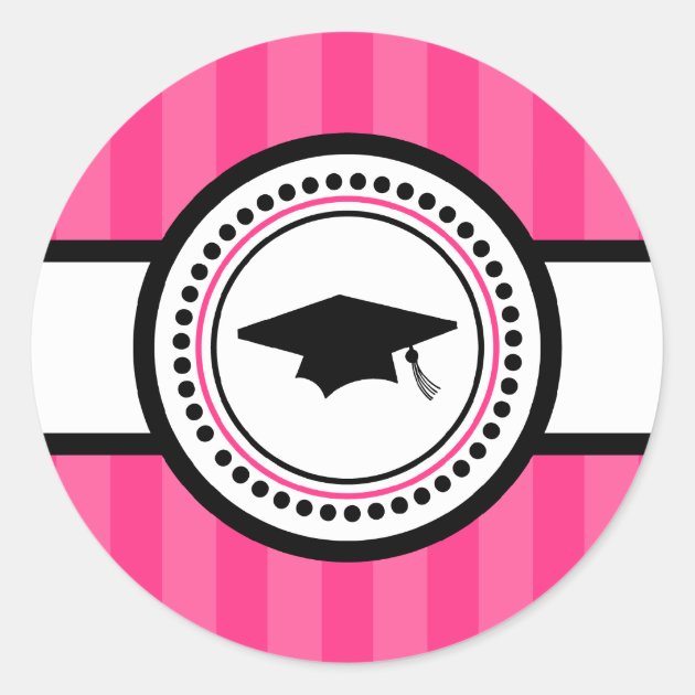 Graduation Cap Stripes Label (Hot Pink)