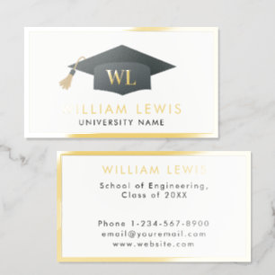 Graduation Cap Student Modern Metallic Gold Foil Business Cards