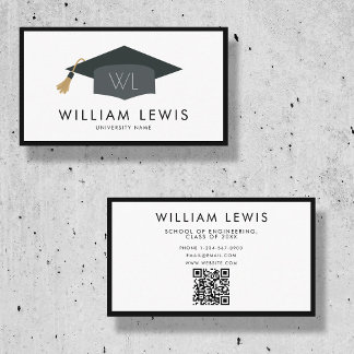 Graduation Cap Student Modern Minimalist QR Code   Business Card