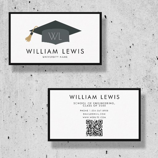 Customizable Graduation Cap Student Modern Minimalist QR Code Business Card