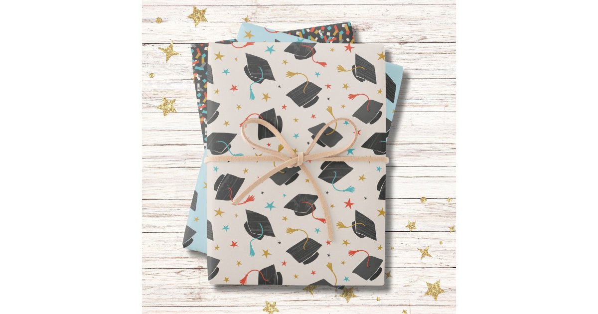 Graduation Cap, Tassel and Confetti Wrapping Paper Sheets | Zazzle