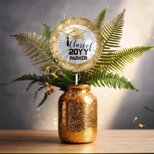 Graduation Cap - Tassel Black Gold Class Year Balloon (Small Graduation Cap and Tassel Class Year and Name Black and Gold Tone Balloon)
