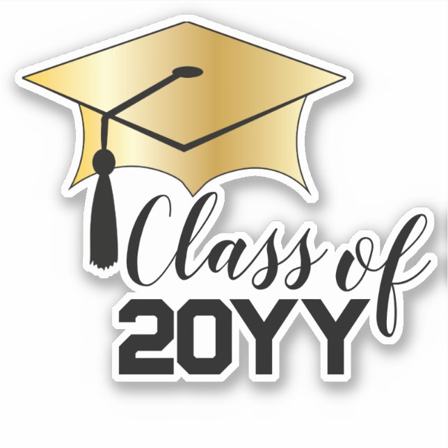 Graduation Cap - Tassel Black Gold Class Year Sticker (Front)