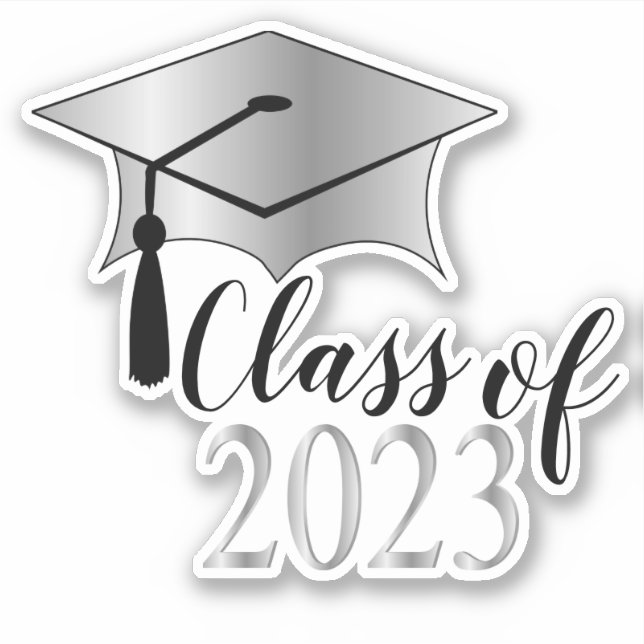 Graduation Cap - Tassel Black Silver Class of 2023 Sticker (Front)