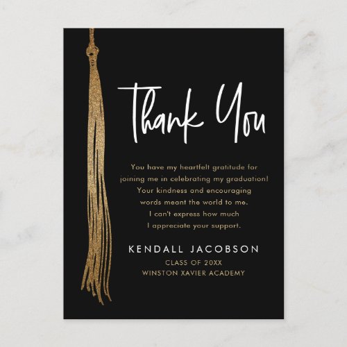 Graduation Cap Tassel Gold Black Minimalist Modern Announcement Postcard