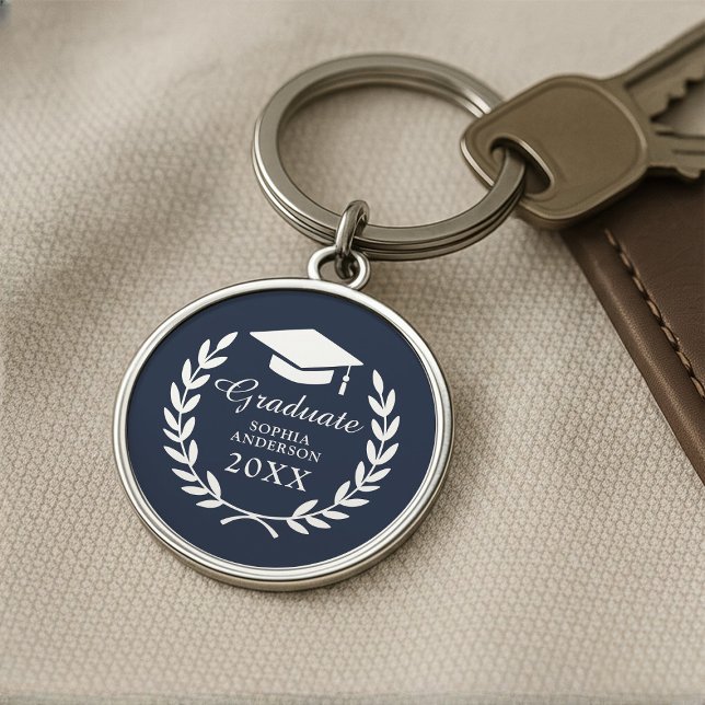 Graduation Cap & Tassel Navy Blue College Emblem  Keychain (Creator Uploaded)