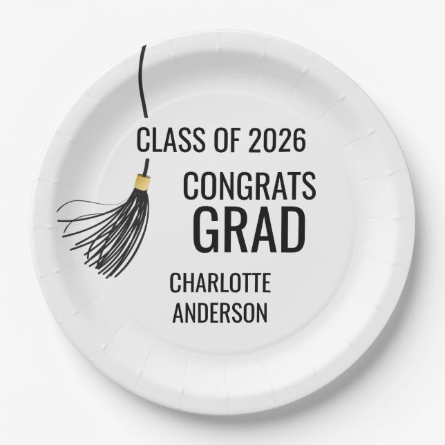 Graduation Cap Tassel  Paper Plates (Front)