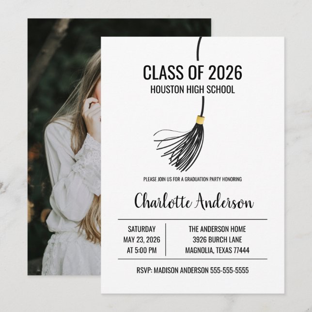 Graduation Cap Tassel Photo Invitation (Front/Back)