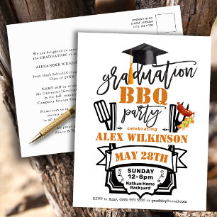 Graduation Cap Tassel Simple BBQ Party Invitation Postcard