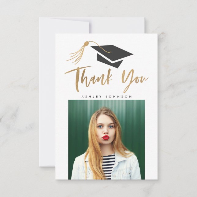 Graduation Cap Tassel Thank You Photo Gold Foil (Front)