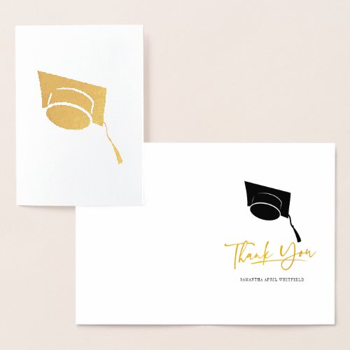 Graduation Cap Tassel Typography Gold Thank You Foil Card