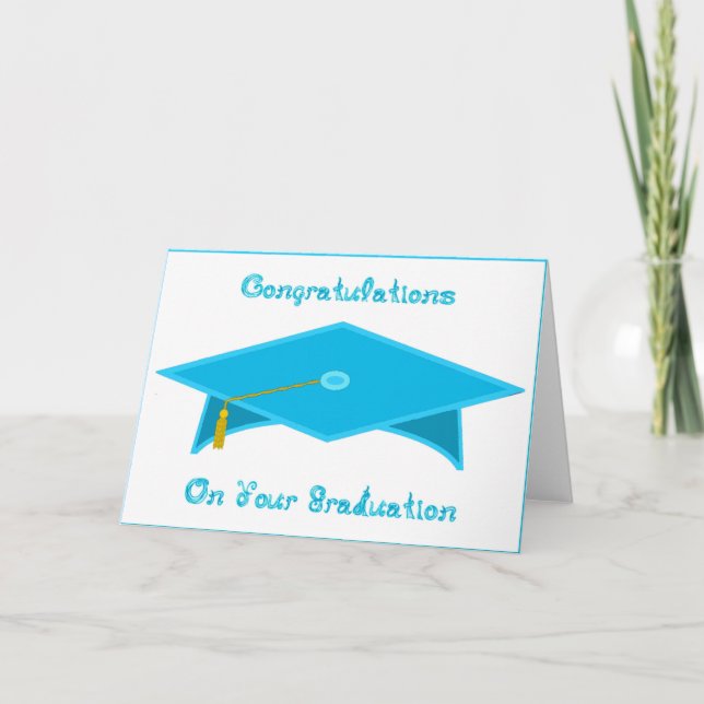 Graduation Cap Teal Blue Paper Hat Card Printable (Front)