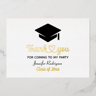 Graduation Cap Thank You For Coming To My Party Foil Invitation
