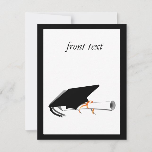 Graduation Cap Tilt  With  Diploma on Blank Invitation (Front)