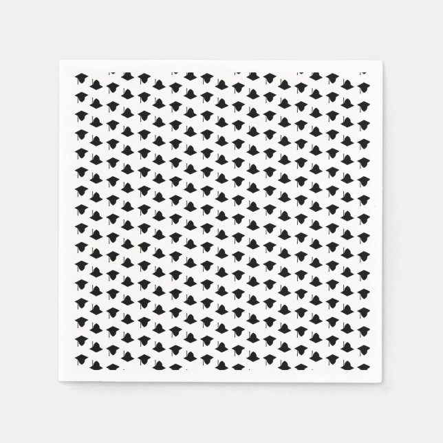 Graduation cap topper pattern black white modern napkins (Front)