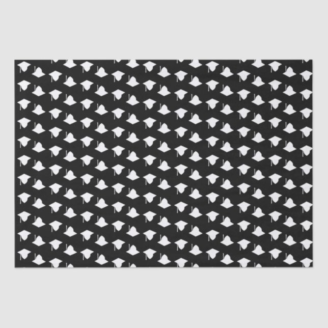 Graduation cap topper pattern white & black modern tissue paper (Front)