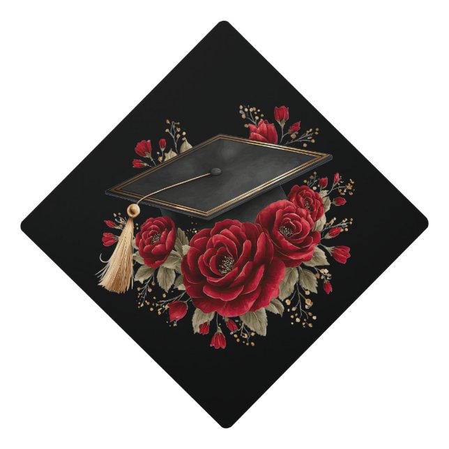 Graduation Cap Topper Red Roses (Front)