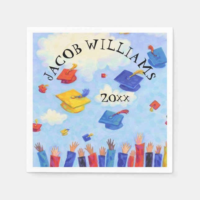 Graduation Cap Toss Add Name and Year Napkins (Front)