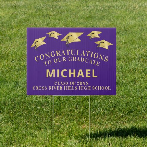 Graduation Cap Toss Congratulations Purple Sign