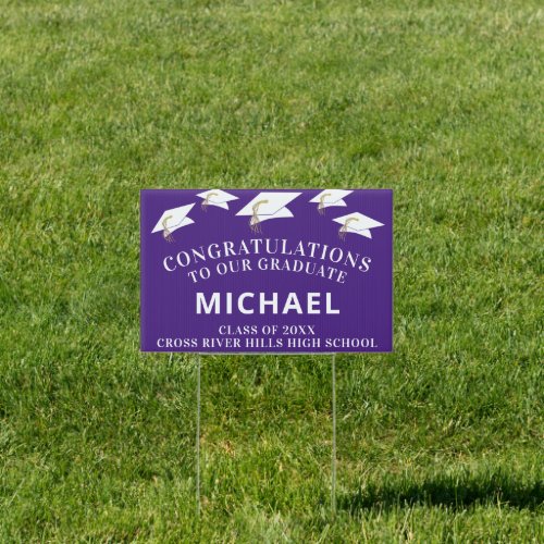 Graduation Cap Toss Congratulations Purple Sign