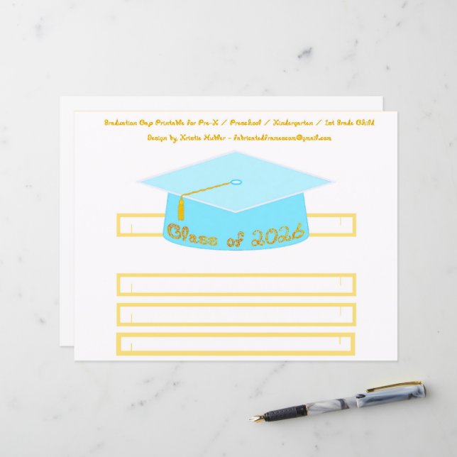 Graduation Cap Turquoise Blue Party Hat 2026 Gold (Front/Back In Situ)
