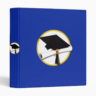 Graduation Cap w/Diploma - Dark Blue Background Binder