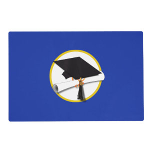 Graduation Cap w/Diploma - Dark Blue Background Placemat