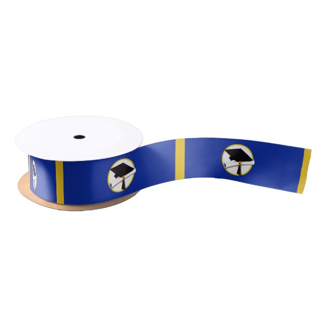 Graduation Cap w/Diploma - Dark Blue Background Satin Ribbon (Spool)