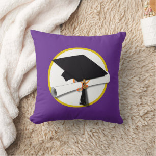 Graduation Cap w/Diploma - Dark Blue Background Throw Pillow