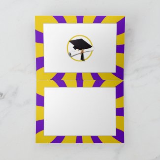 Graduation Cap w/Diploma - Gold & Purple Announcement