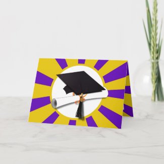 Graduation Cap w/Diploma - Gold & Purple Announcement