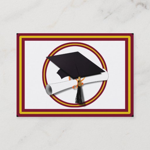 Customizable Graduation Cap w/Diploma - Gold &amp;  Red Business Card