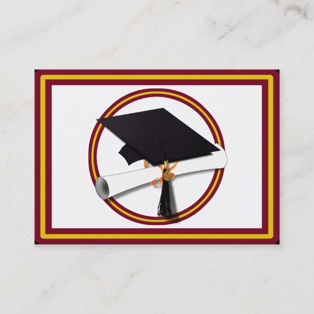 Graduation Cap w/Diploma - Gold &  Red Calling Card (Front)