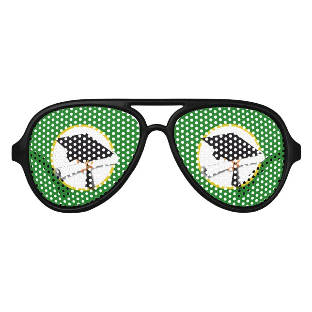 Graduation Cap w/Diploma - Green Background Aviator Sunglasses (Front)